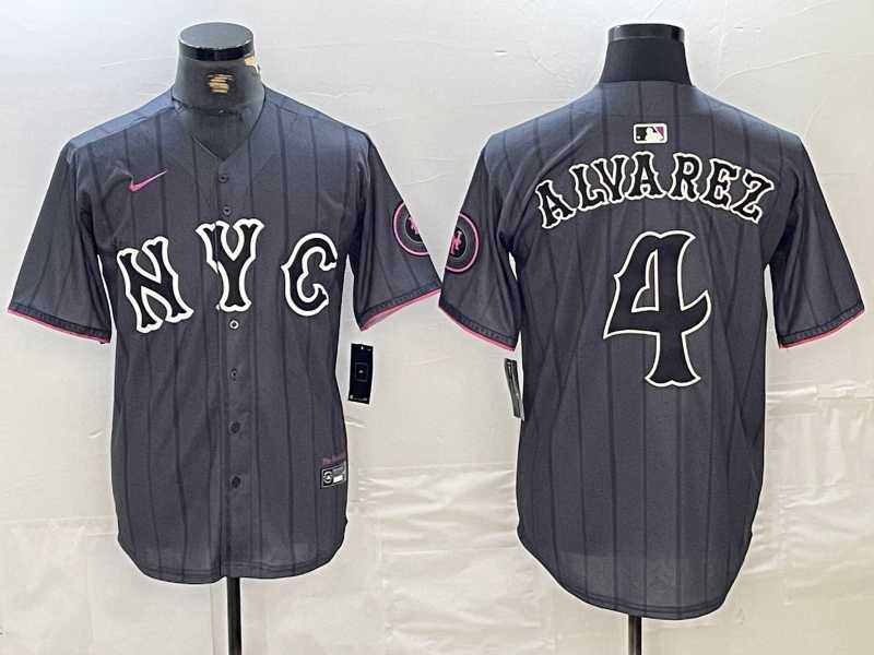 Mens New York Mets #4 Francisco Alvarez Gray 2024 City Connect Cool Base Stitched Jersey